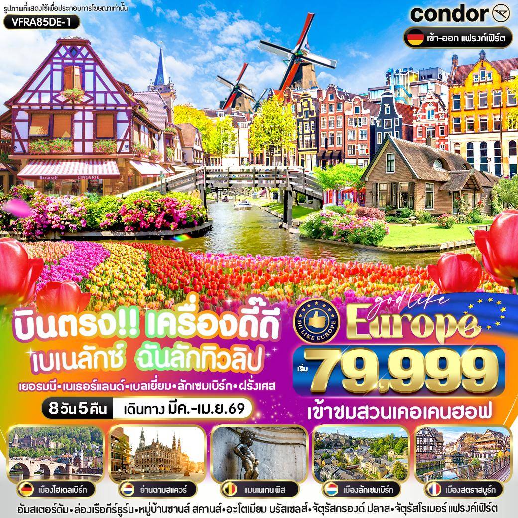 ทัวร์เยอรมณี บินตรง เครื่องดี๊ดี BENELUX ฉันรักทิวลิป 8วัน 5คืน  (DE)