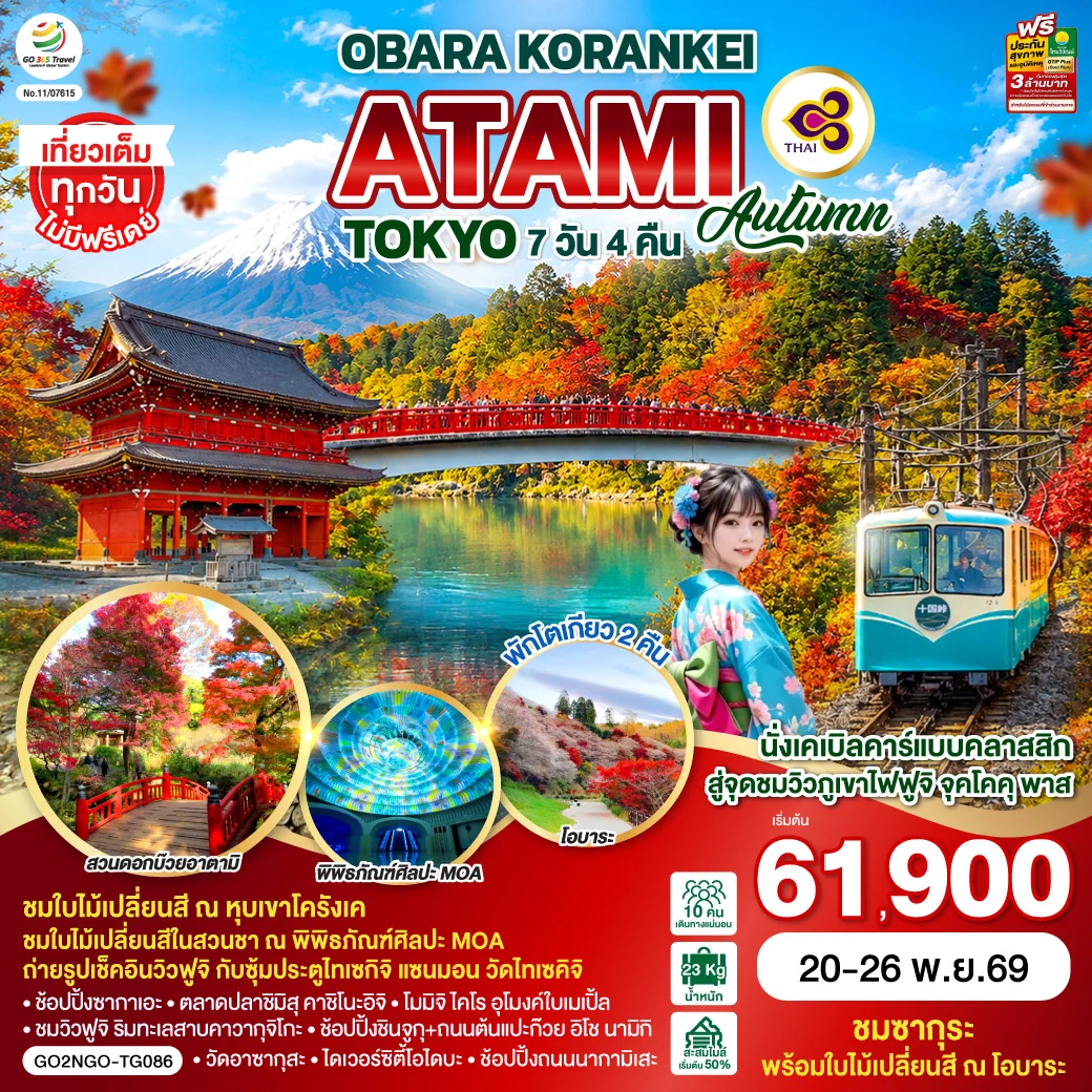 ทัวร์ญี่ปุ่น OBARA KORANKEI ATAMI TOKYO AUTUMN 7วัน 4คืน (TG)